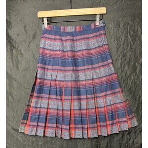 Vintage Pendleton Blue & Red Plaid Pleated Skirt | Size 8 | Classic Academia